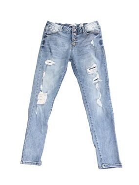 KanCan Signature Distressed Skinny Jeans Button Fly Size 30 Light Wash Stretch